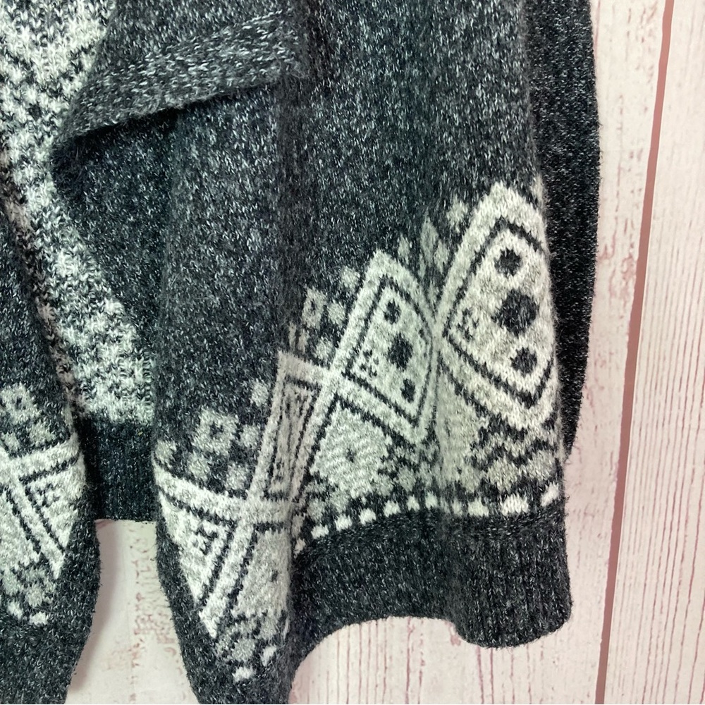 Hollister Women's S Small Gray Open Front Fuzzy Cardigan Sweater Duster Argyle - Picture 2 of 6